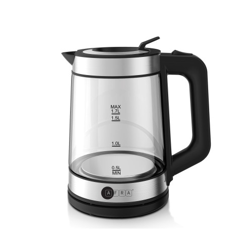 AFRA Japan Electric Kettle, 1.7L Capacity, 2200W, Automatic Shut-off, Overheat Protection, Glass and Silver, G-Mark, ESMA, RoHS, CB, 2 years warranty